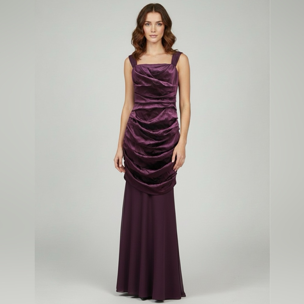 Teri Jon pleated silk maxi dress gown 6